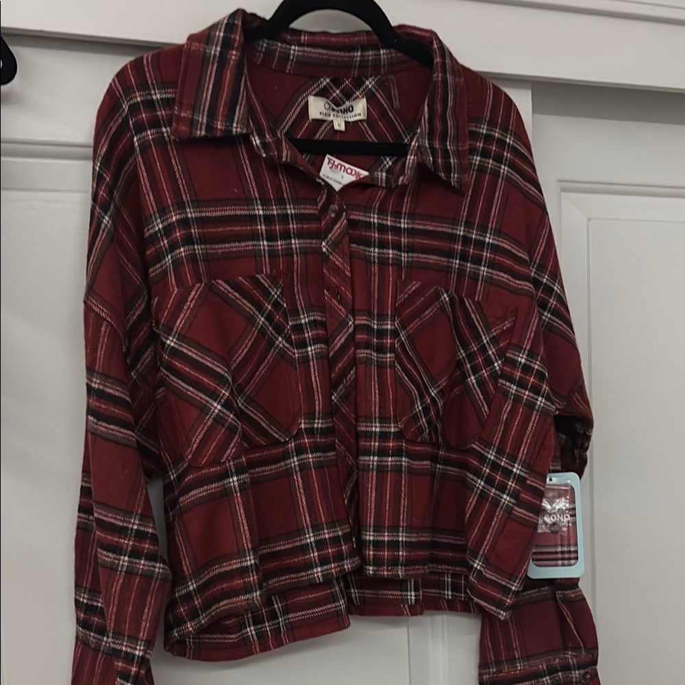 Red Plaid Button-Up Shirt